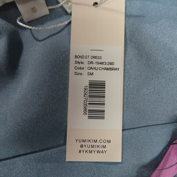 YUMI KIM Floral Oahu Chambray Bond Street V-neck Asymmetrical Hem Dress Small - Picture 9 of 10